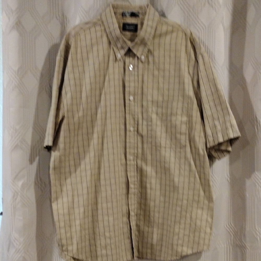 Haggar Beige Striped Button Down Shirt